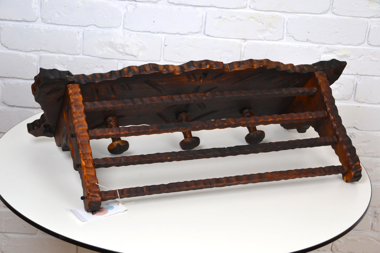 Vintage 1970s Brutalist style timber wall coat / hat rack