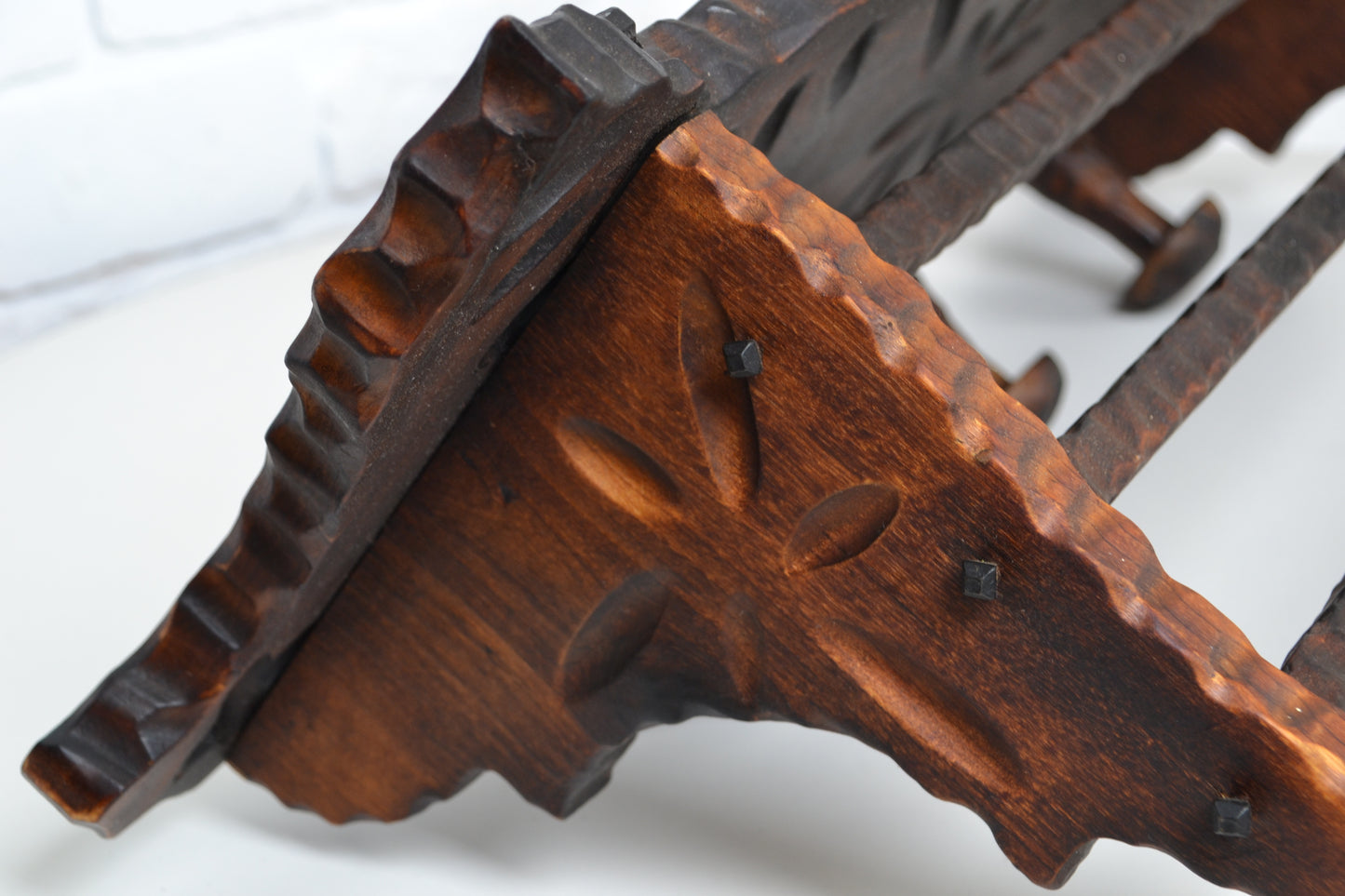 Vintage 1970s Brutalist style timber wall coat / hat rack