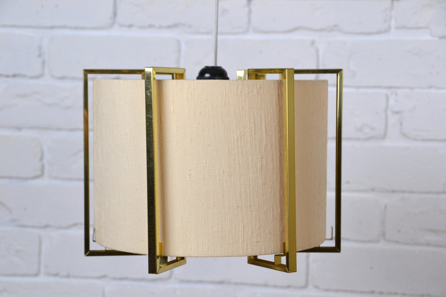 Vintage Danish pendant light - fabric & brass