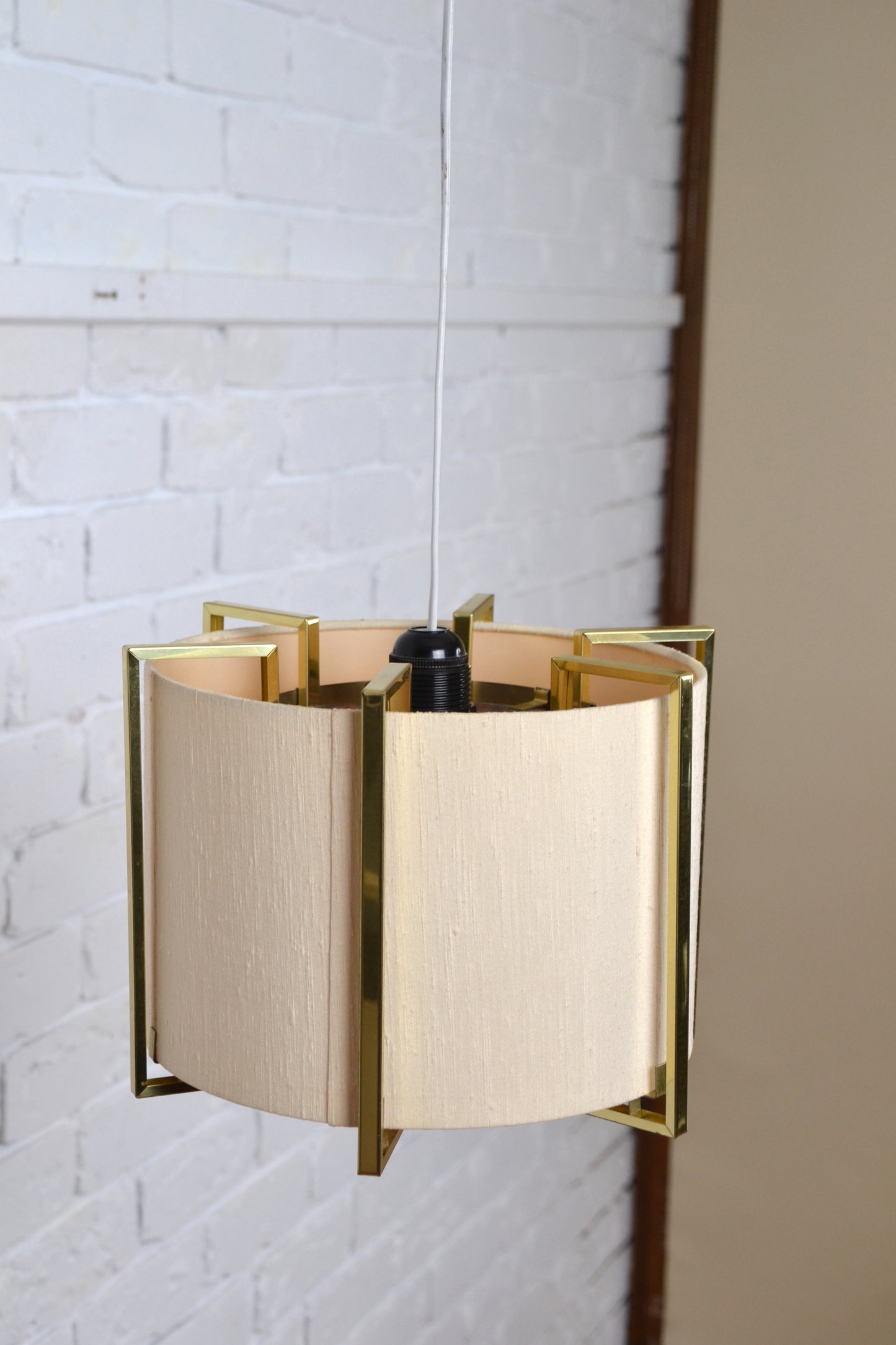 Vintage Danish pendant light - fabric & brass
