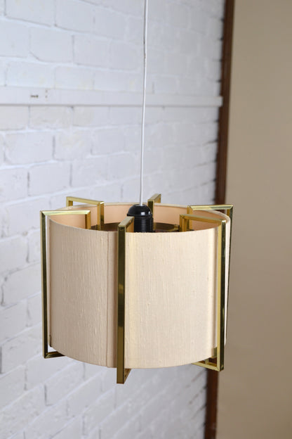 Vintage Danish pendant light - fabric & brass