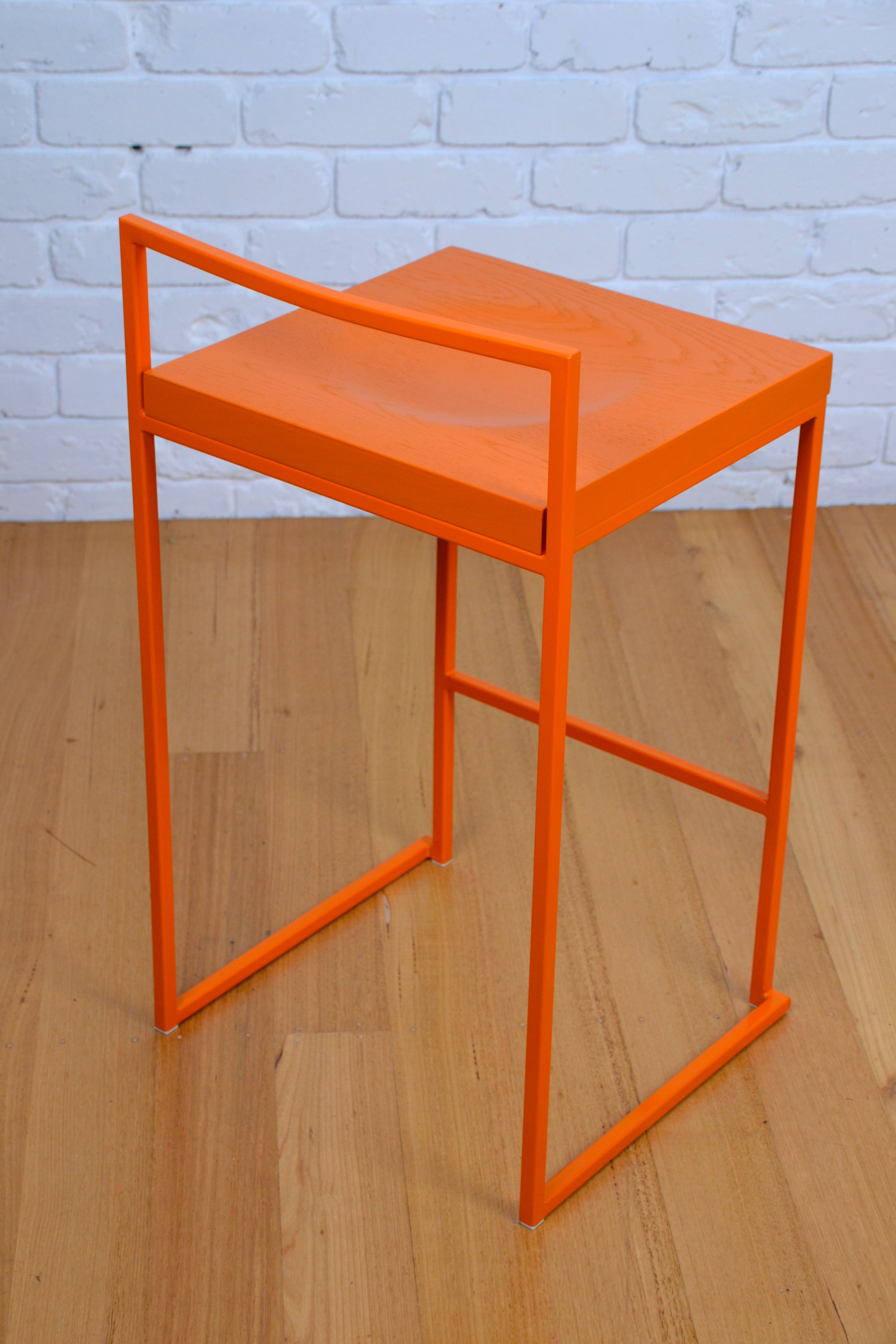 Modern designer bar stool /side table Italy by Enzo Berti Orange Oak