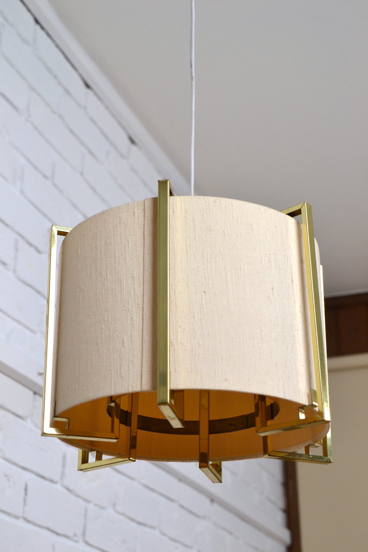 Vintage Danish pendant light - fabric & brass