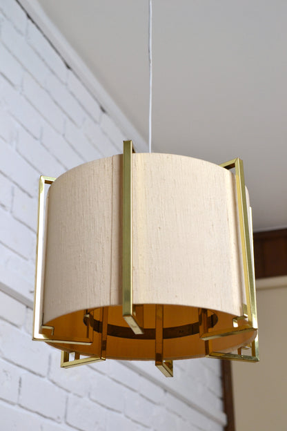 Vintage Danish pendant light - fabric & brass