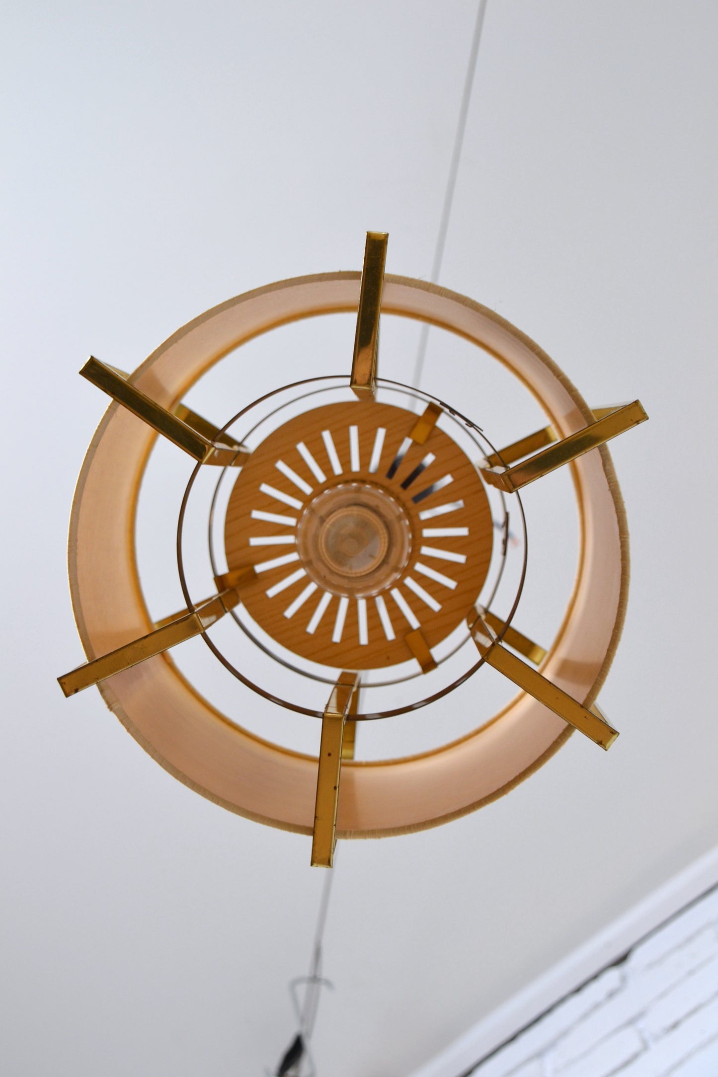 Vintage Danish pendant light - fabric & brass
