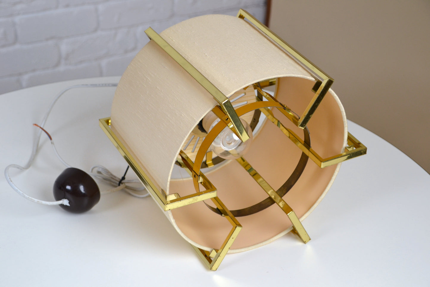 Vintage Danish pendant light - fabric & brass