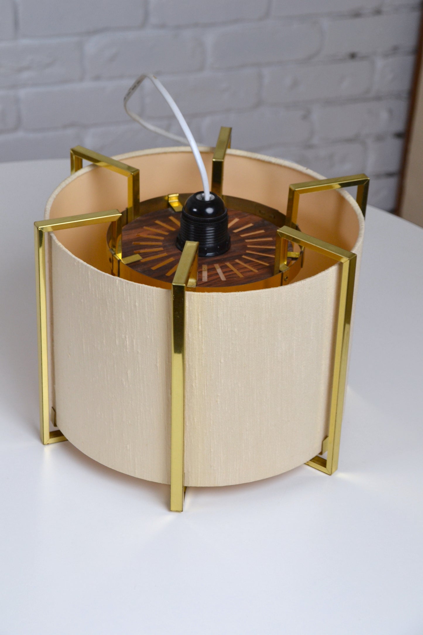 Vintage Danish pendant light - fabric & brass