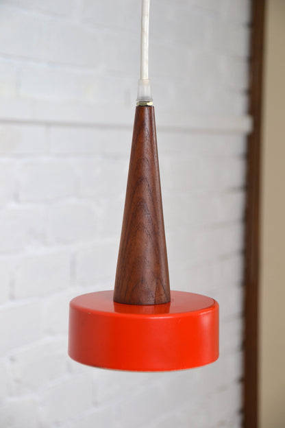 Vintage Danish small pendant light Teak / red