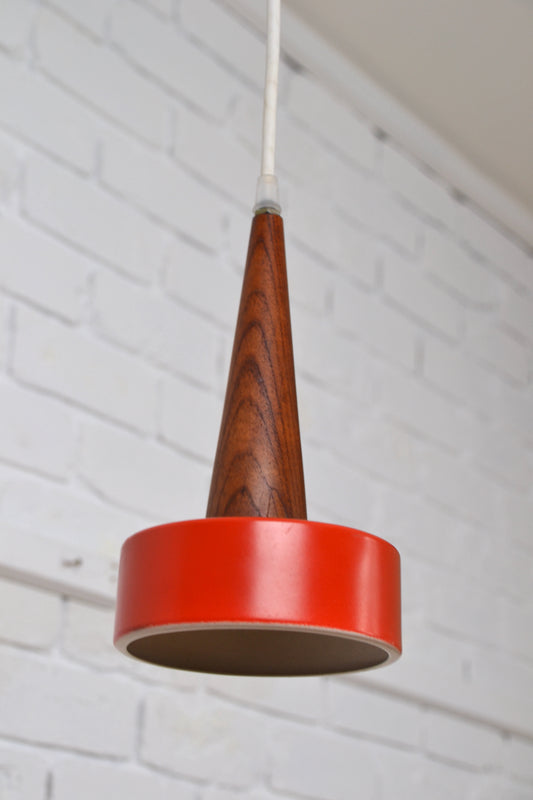 Vintage Danish small pendant light Teak / red