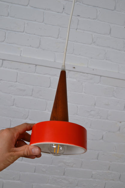 Vintage Danish small pendant light Teak / red