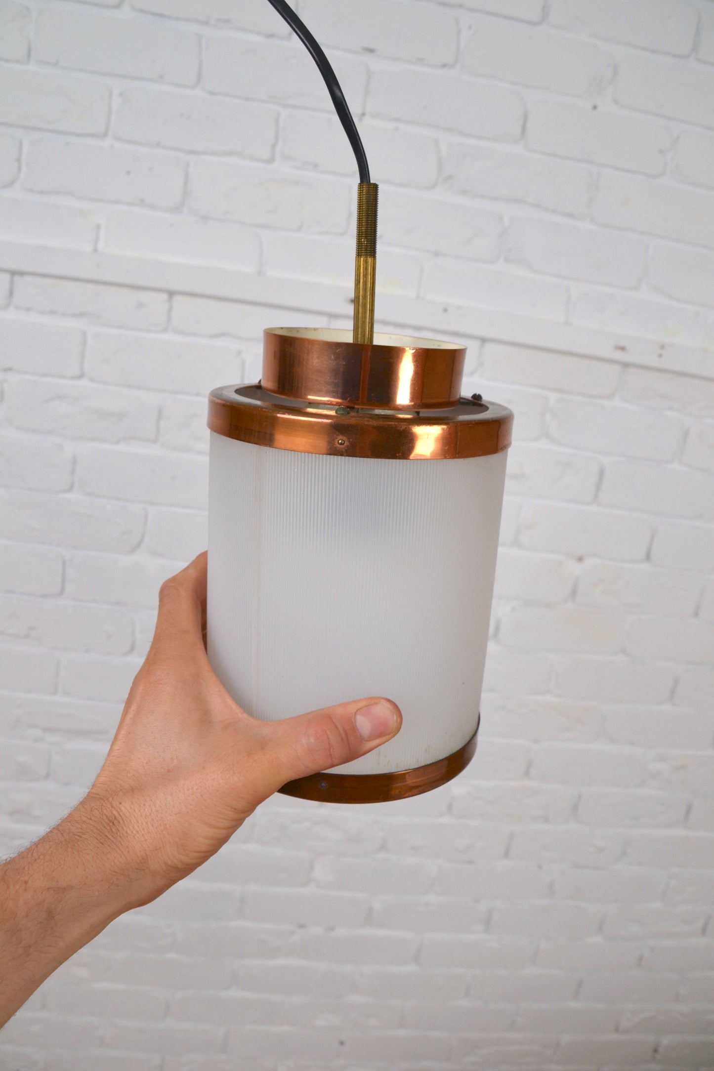 Vintage Danish small copper pendant light by Teknika