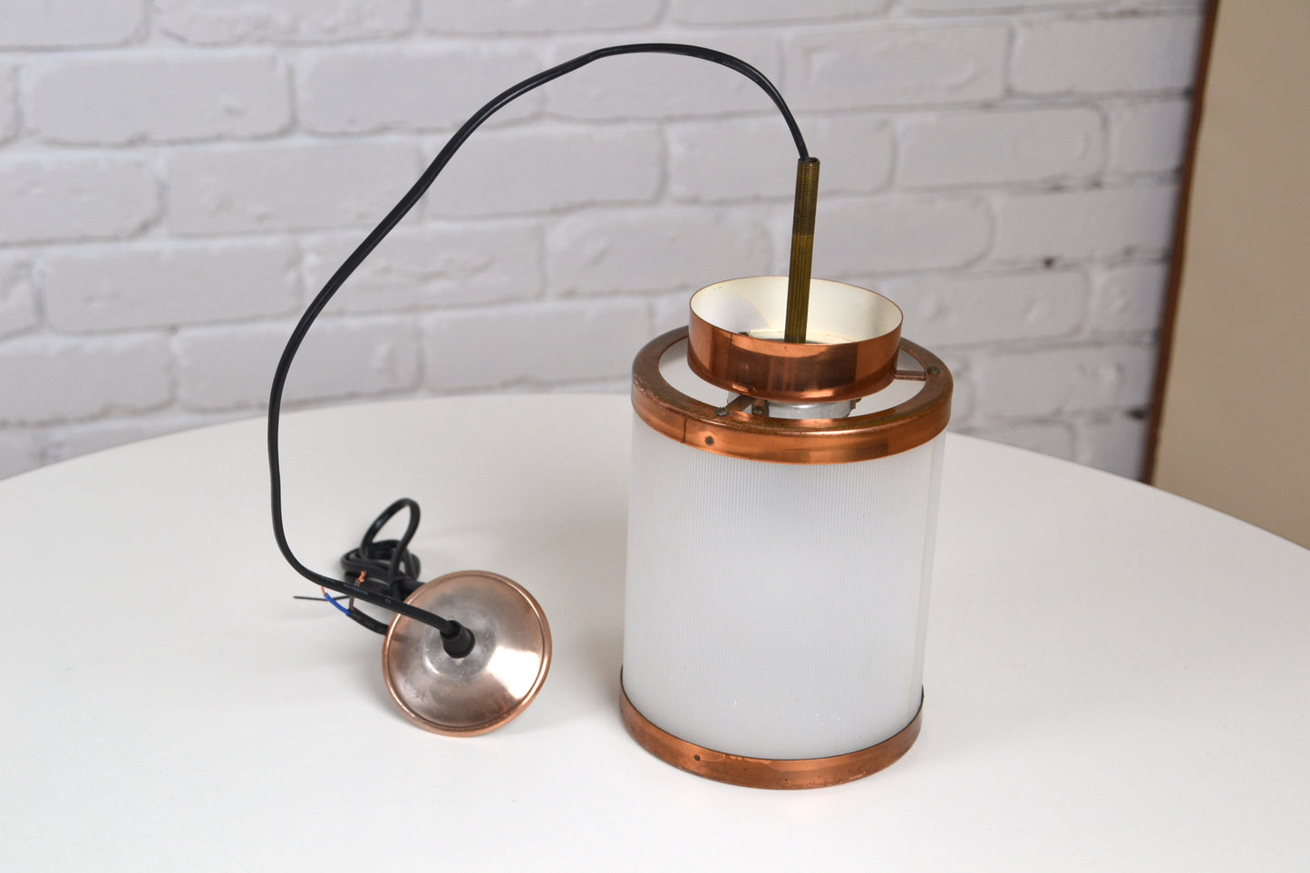 Vintage Danish small copper pendant light by Teknika