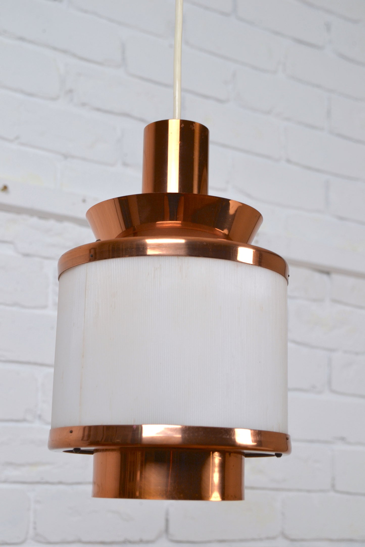 Vintage Danish medium copper layered pendant light by Teknika