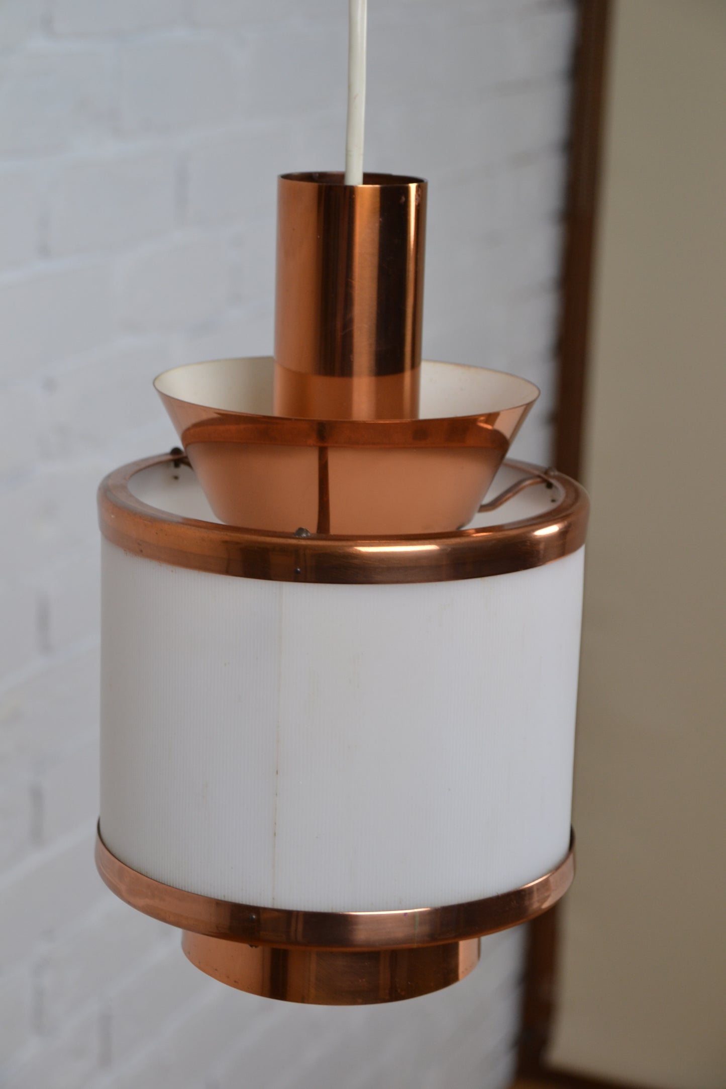 Vintage Danish medium copper layered pendant light by Teknika