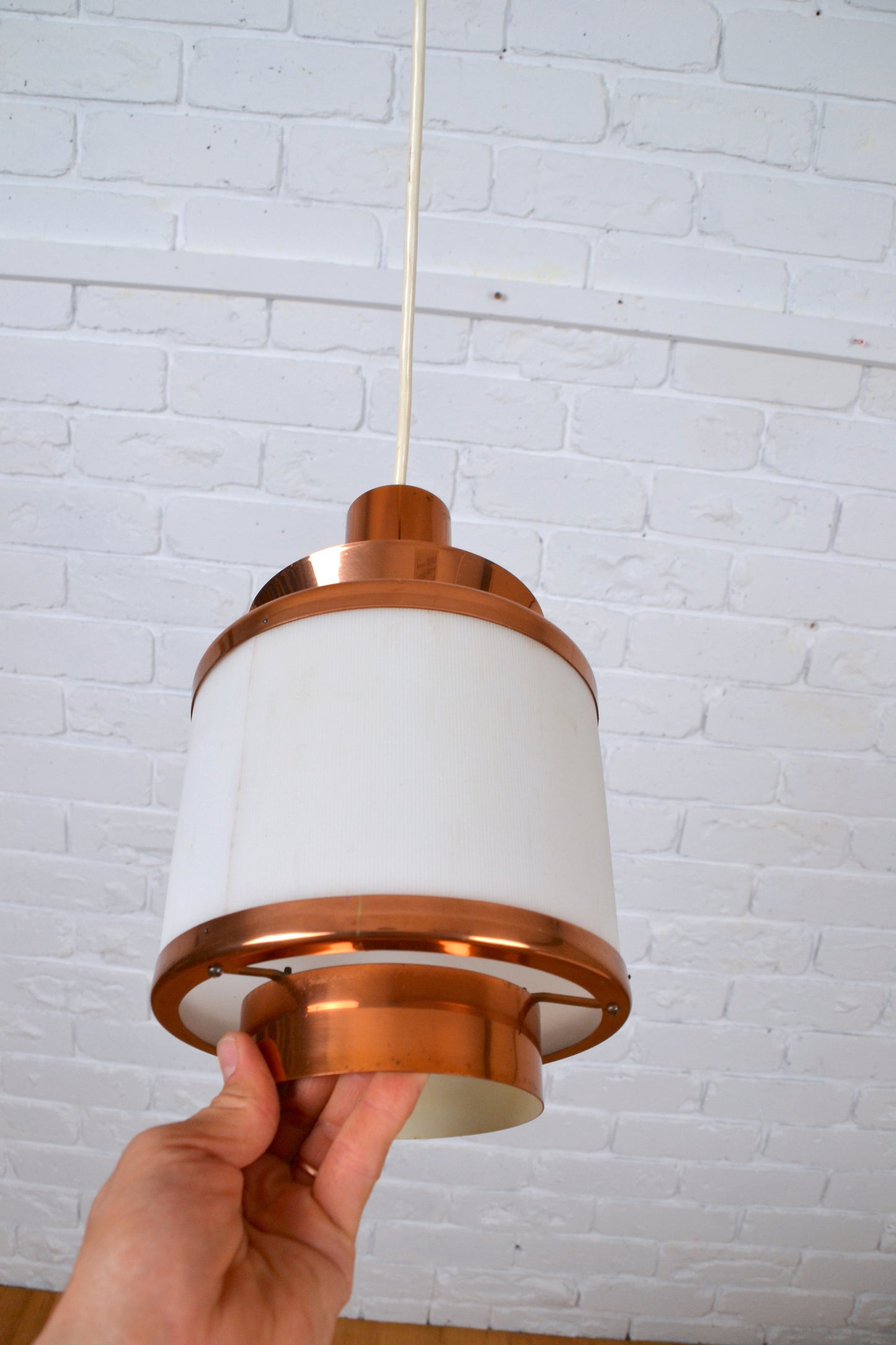 Vintage Danish medium copper layered pendant light by Teknika