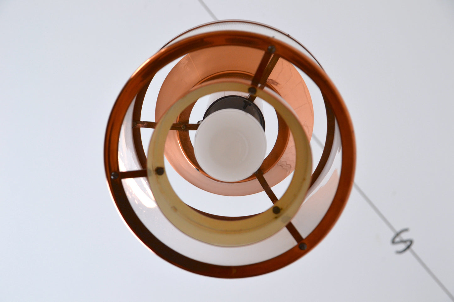 Vintage Danish medium copper layered pendant light by Teknika