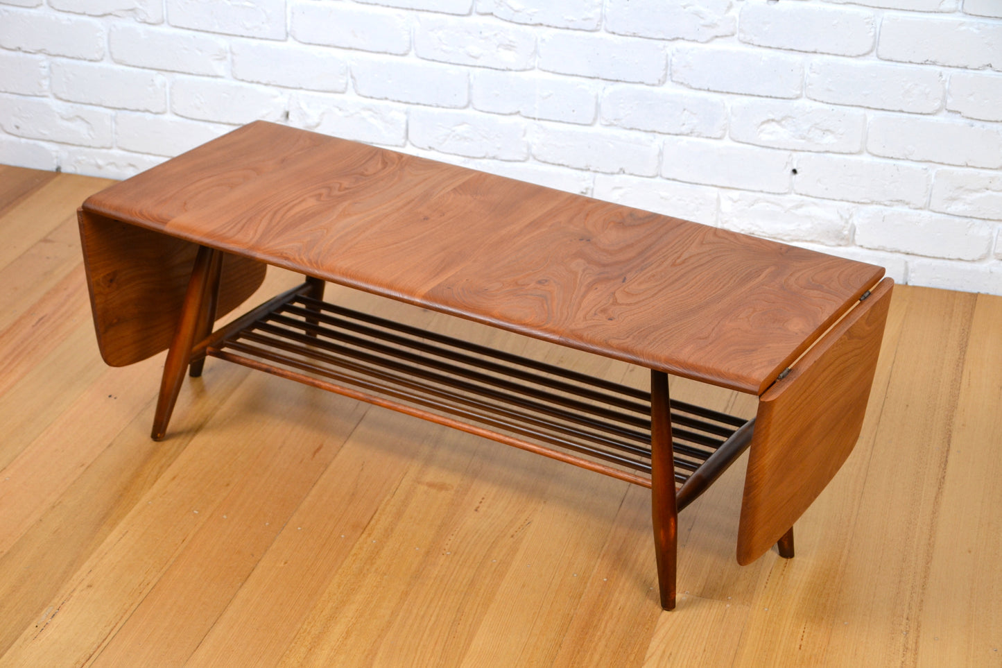 Rare Mid century drop leaf extension coffee table by Ercol - British mcm restored Elm / Beech