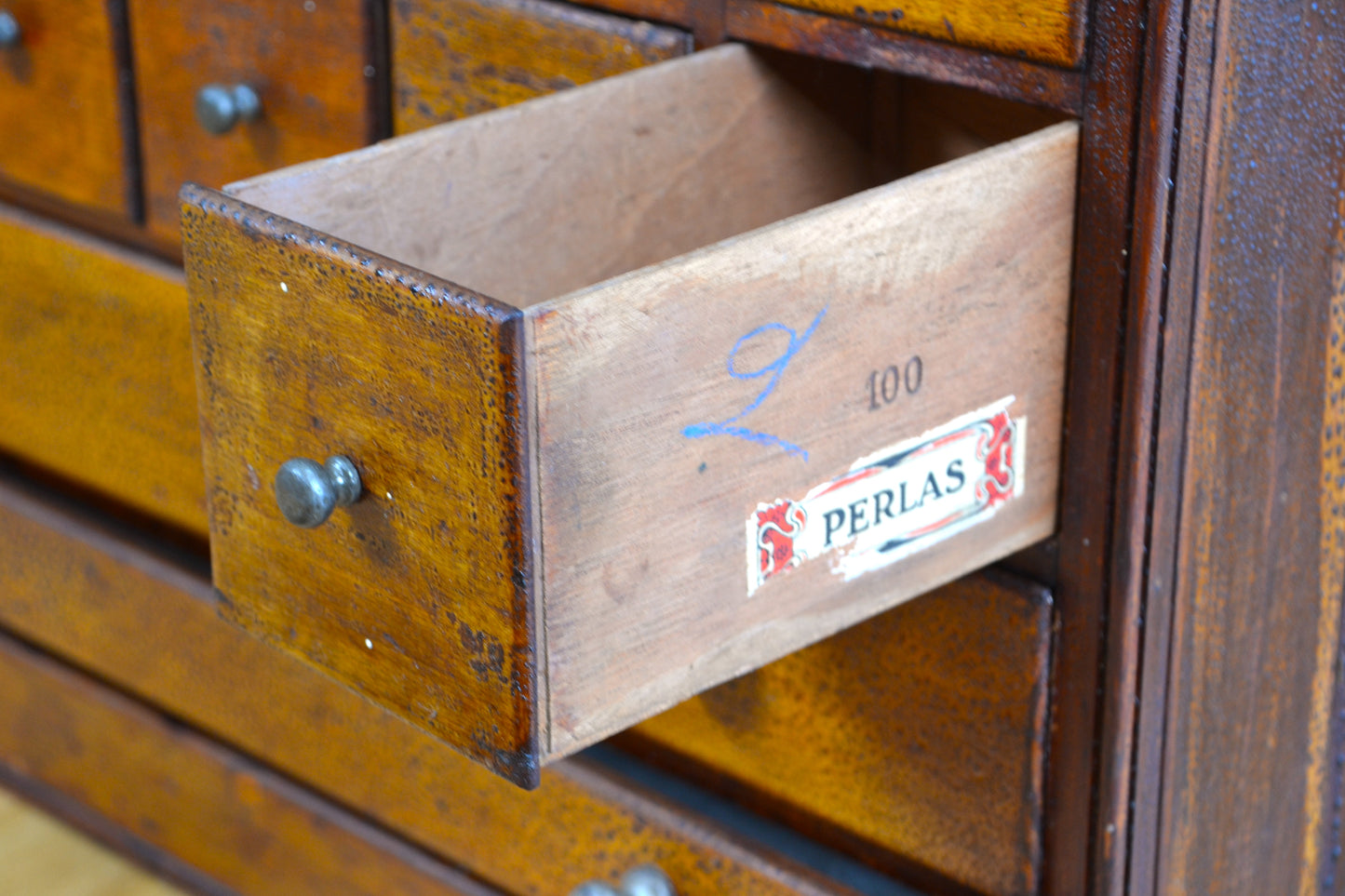 Unique antique Cigar box chemist style / industrial multi chest