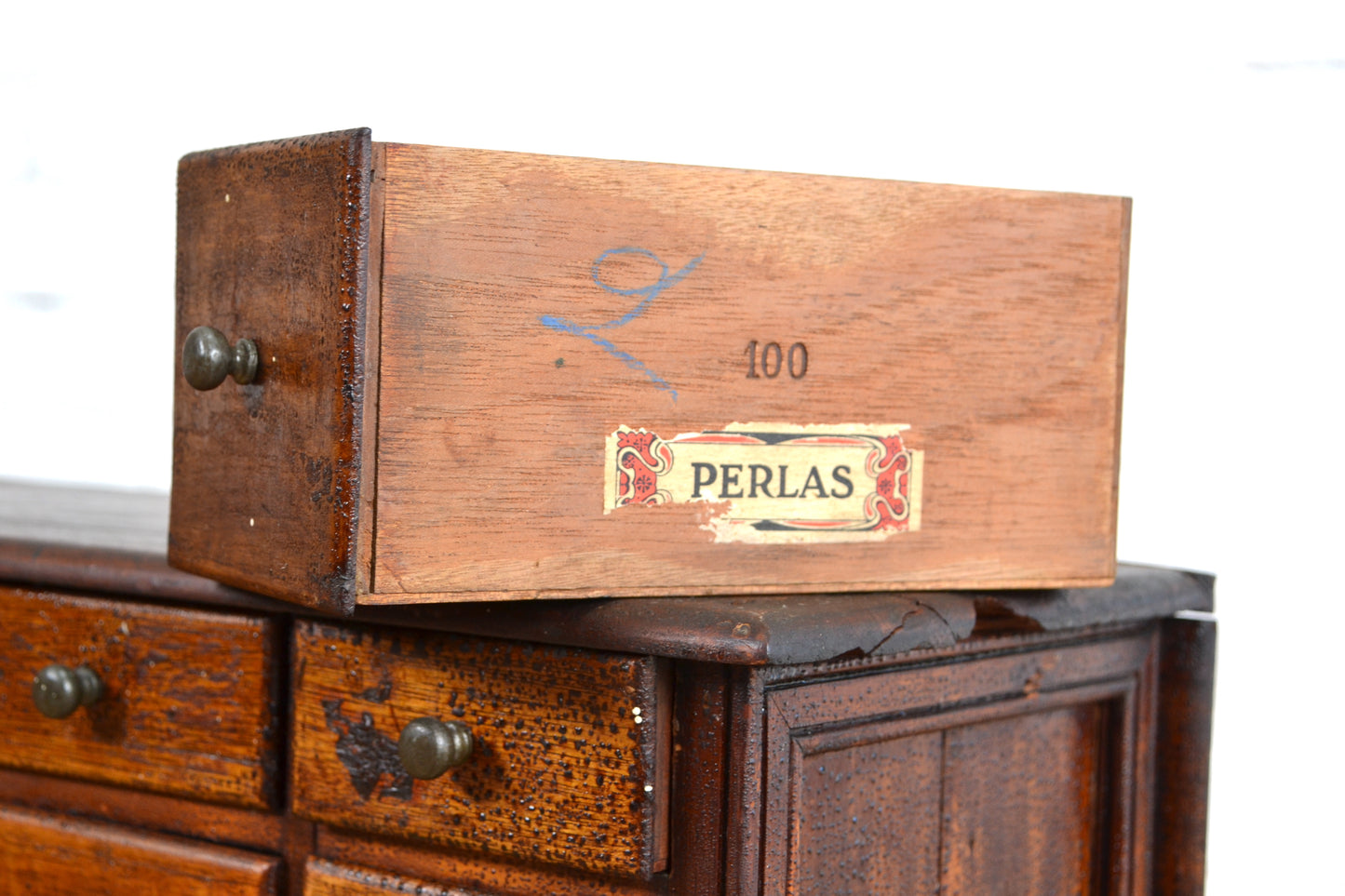 Unique antique Cigar box chemist style / industrial multi chest