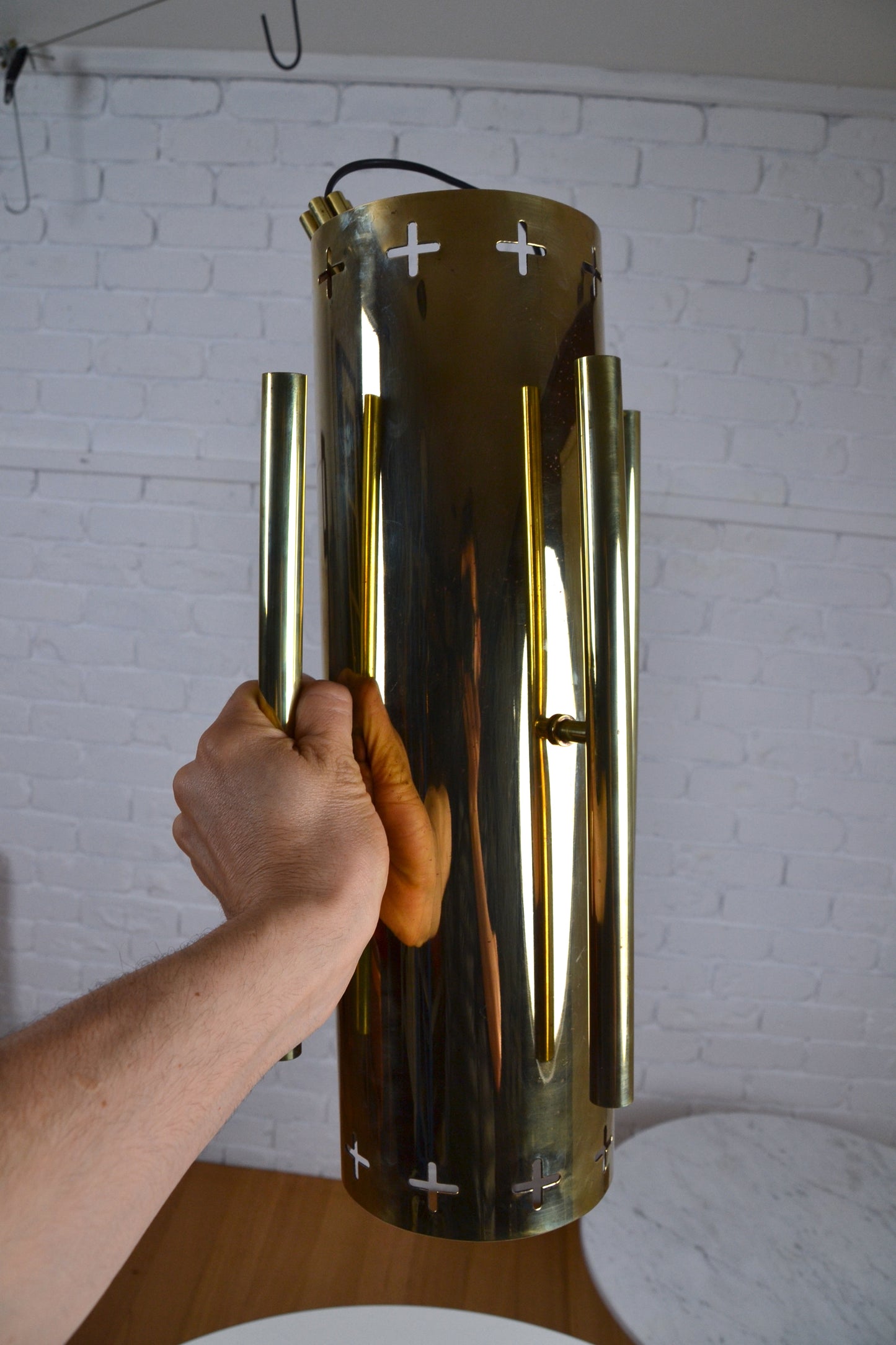 Mid century Gothic revival Church architectural brass pendant light - x10 available