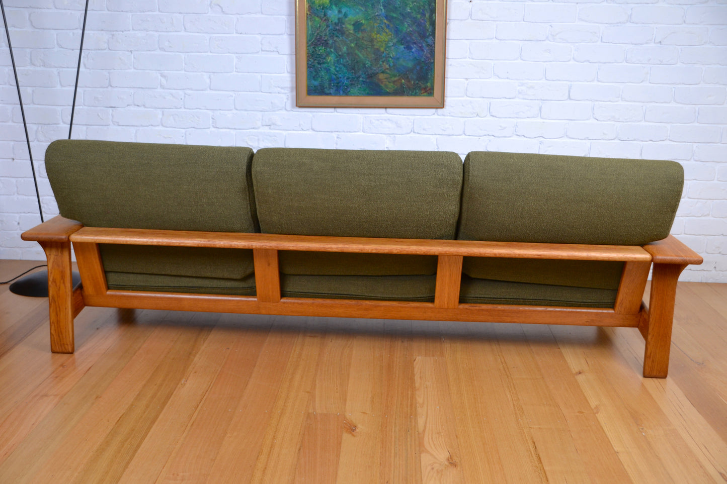 Unique vintage three seater low-lined Danish sofa *Restored Wool & Oak