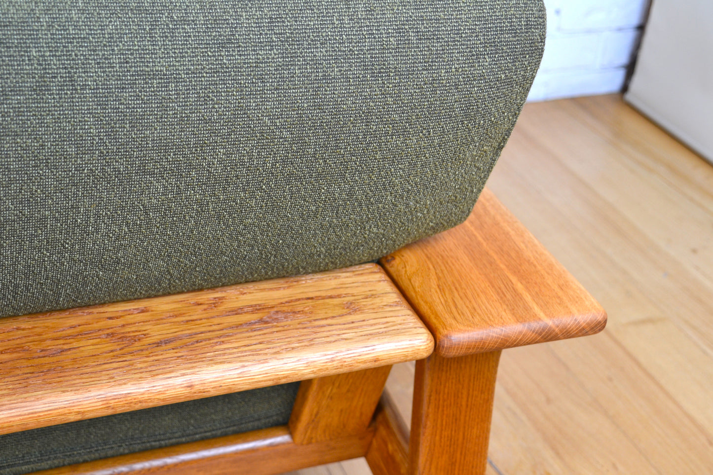 Unique vintage three seater low-lined Danish sofa *Restored Wool & Oak