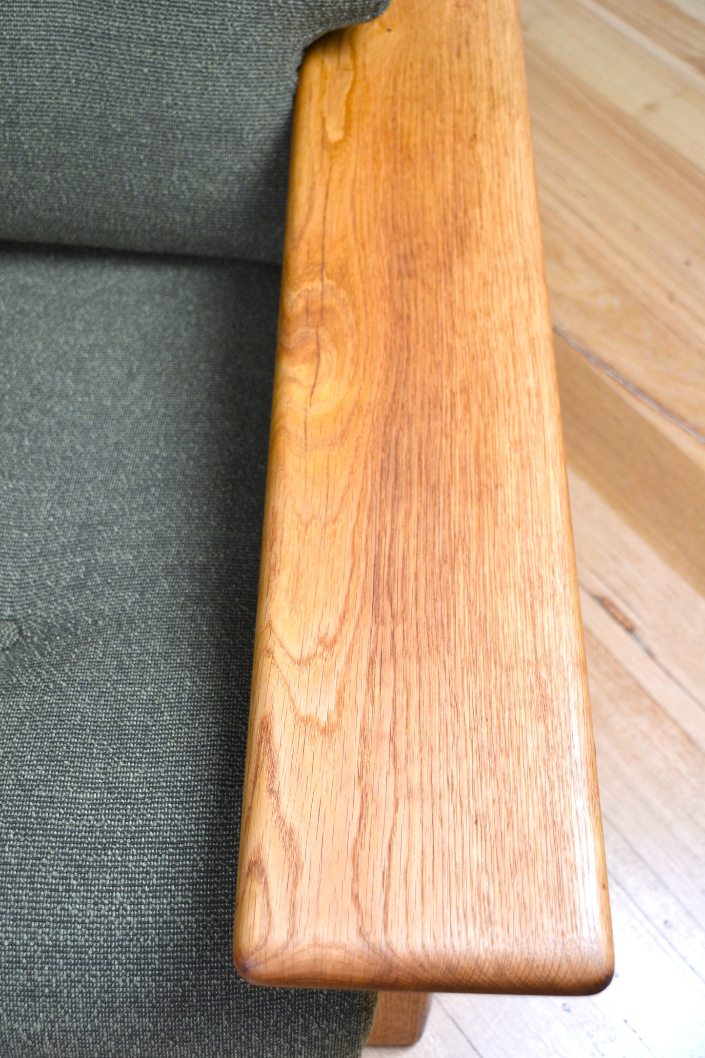 Unique vintage three seater low-lined Danish sofa *Restored Wool & Oak