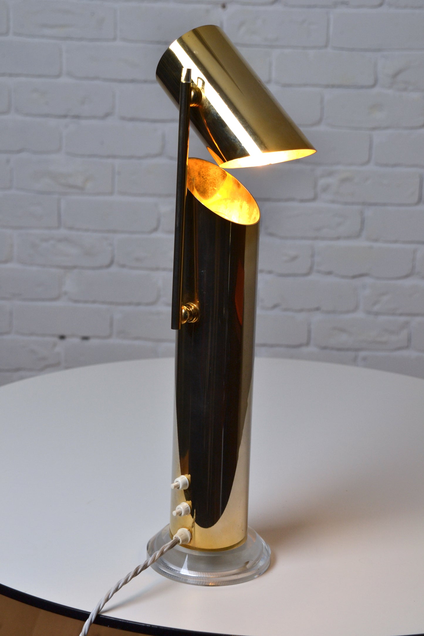 Unique vintage Italian 1970s adjustable brass lamp by Angelo Lelli for Arredoluce