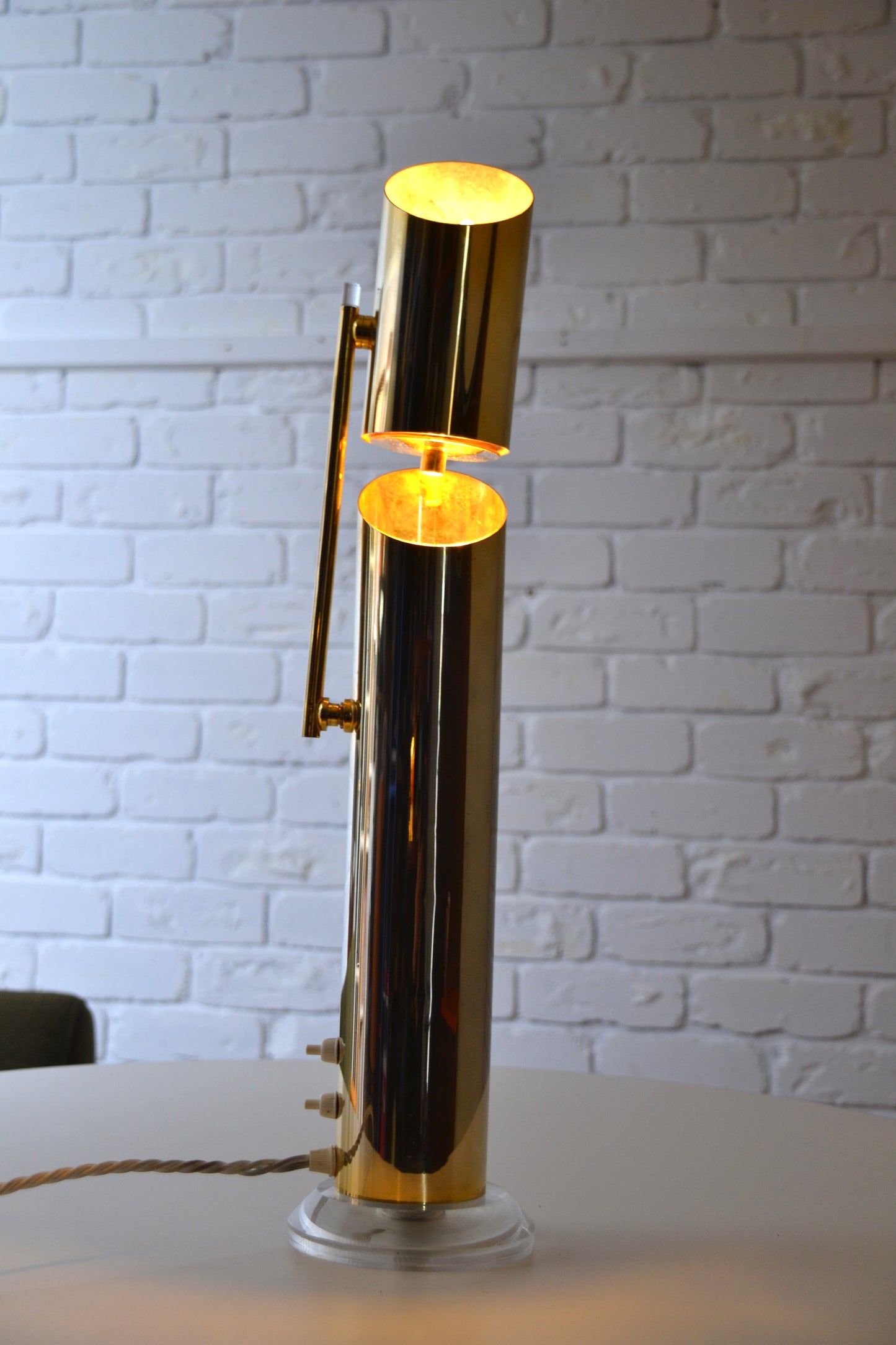 Unique vintage Italian 1970s adjustable brass lamp by Angelo Lelli for Arredoluce