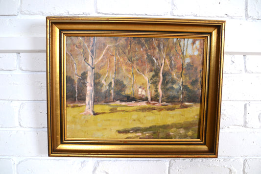 Vintage oil painting - woodland walk unknown artist