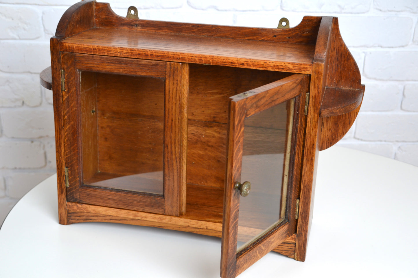 Miniature antique Oak cabinet / kitchen wall spice rack