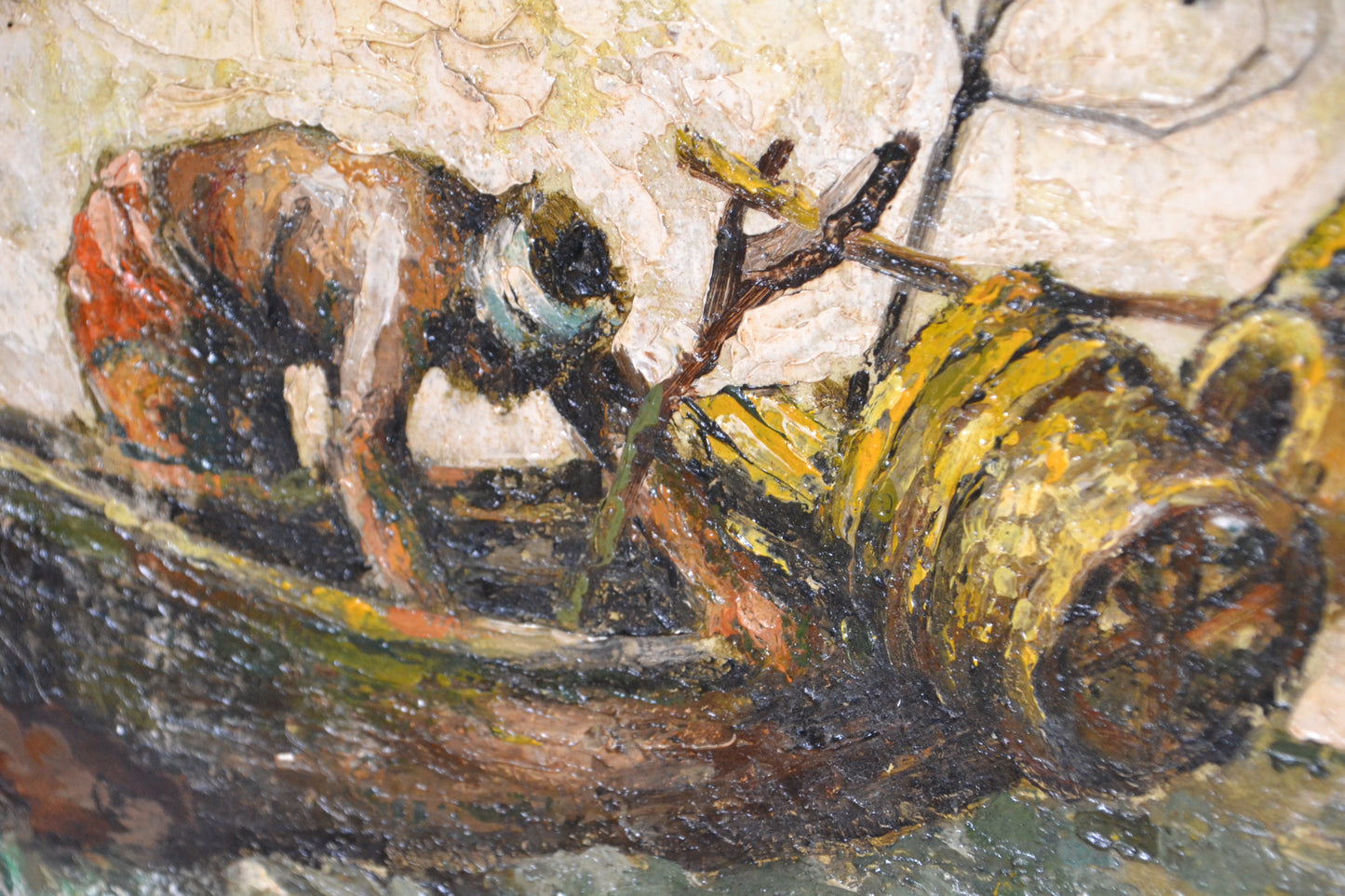 Original vintage art work oil painting 'fisherman' original by Yew Seng