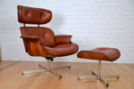 Load image into Gallery viewer, Mid century leather lounge armchair / footstool Plycraft George Mulhauser / Eames - Restored
