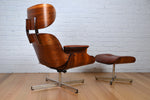 Load image into Gallery viewer, Mid century leather lounge armchair / footstool Plycraft George Mulhauser / Eames - Restored
