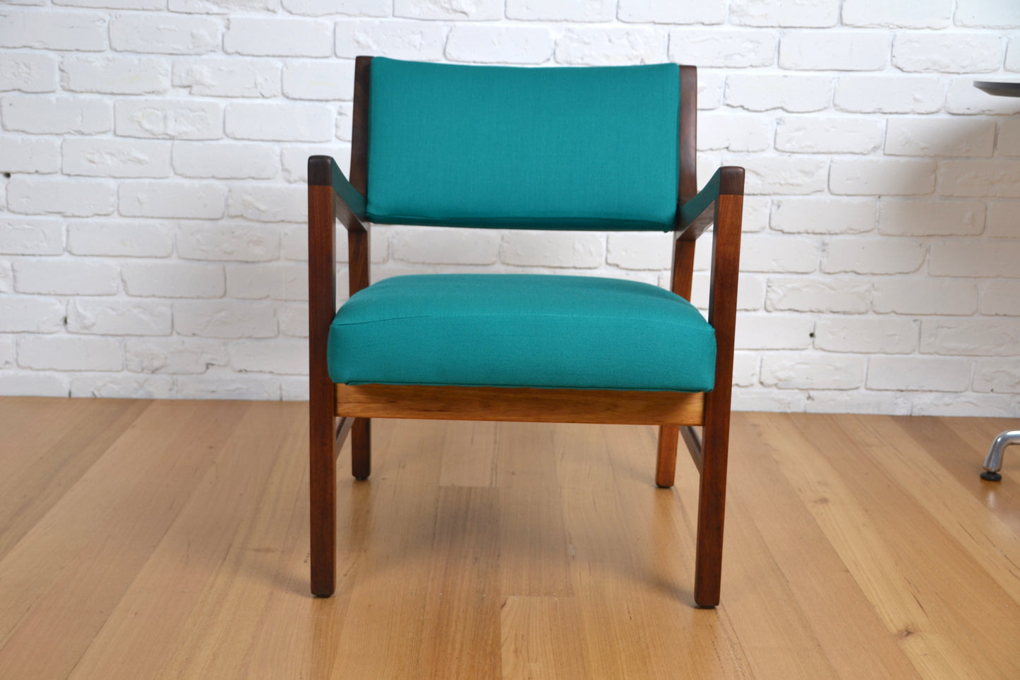 Mid century armchair / restored Blackwood / woollen teal