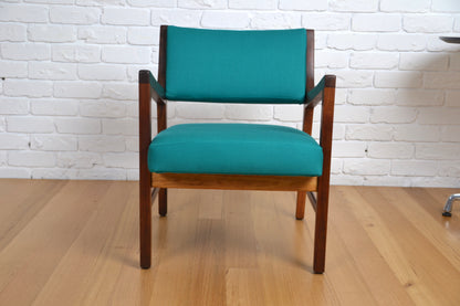 Mid century armchair / restored Blackwood / woollen teal