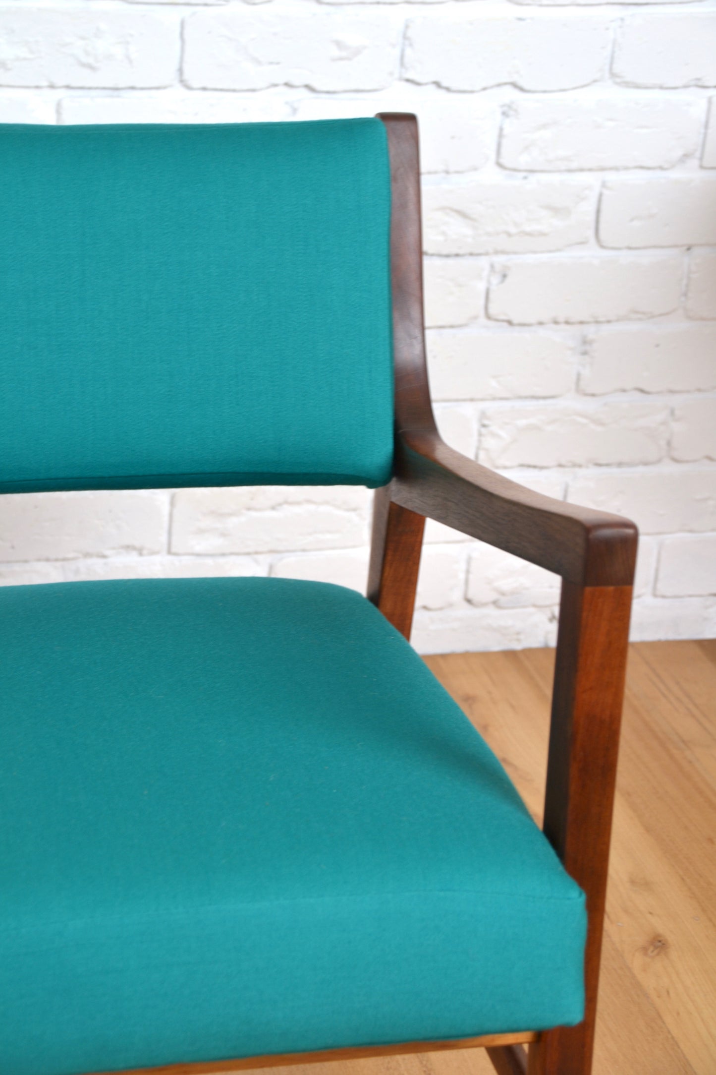 Mid century armchair / restored Blackwood / woollen teal