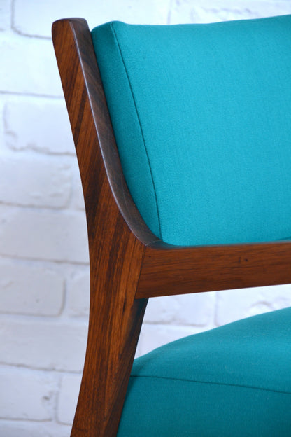 Mid century armchair / restored Blackwood / woollen teal