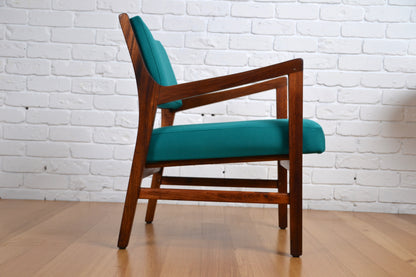 Mid century armchair / restored Blackwood / woollen teal