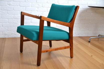 Mid century armchair / restored Blackwood / woollen teal