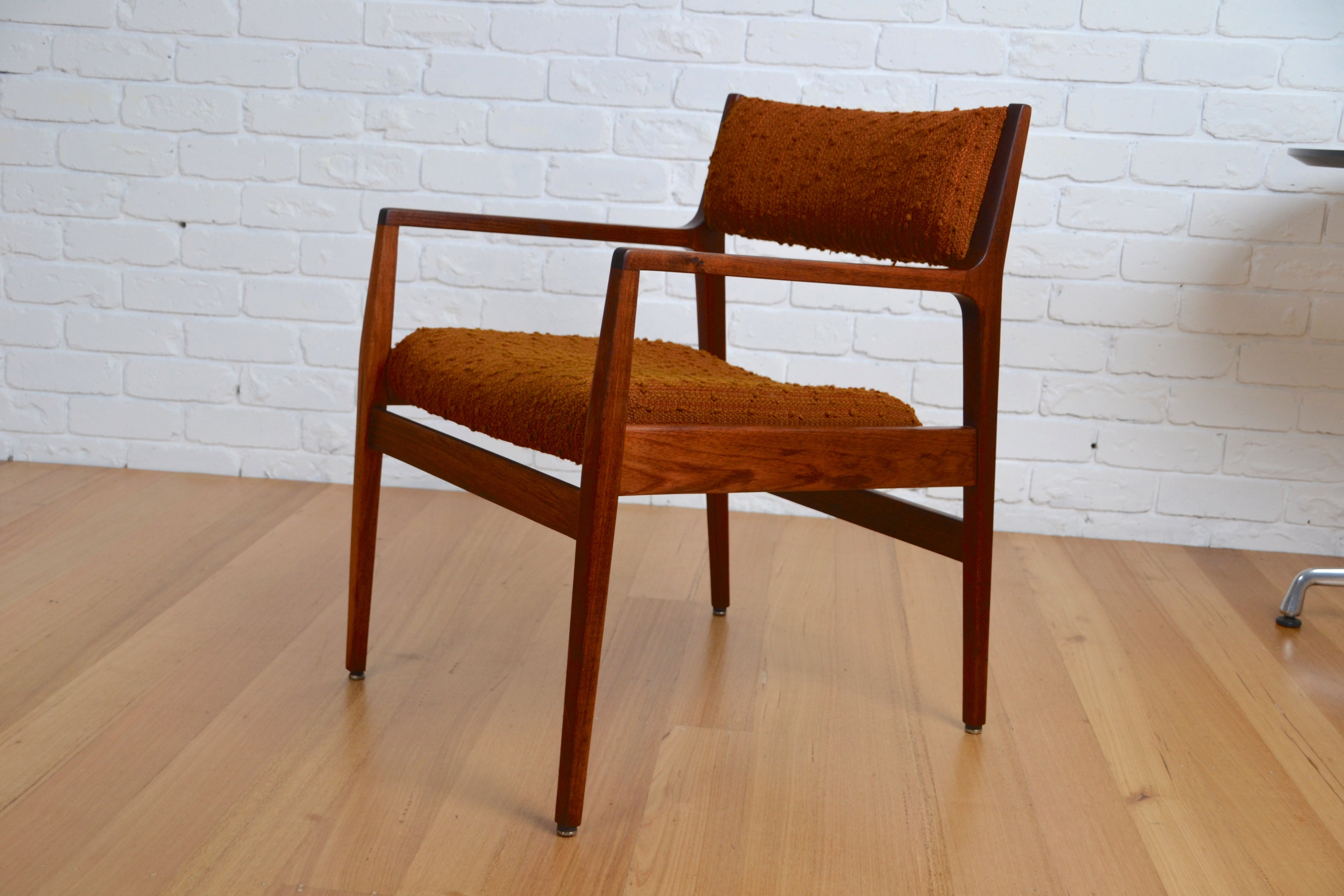 Max Hutchinson mid century armchair / orange boucle fabric