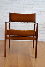 Load image into Gallery viewer, Max Hutchinson mid century armchair / orange boucle fabric
