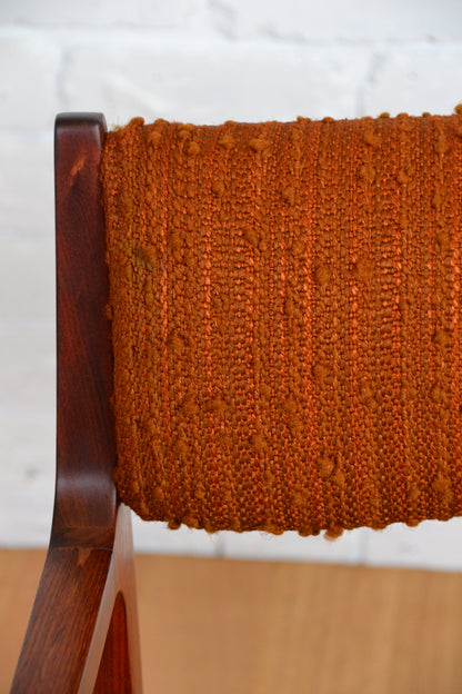 Max Hutchinson mid century armchair / orange boucle fabric- advert only