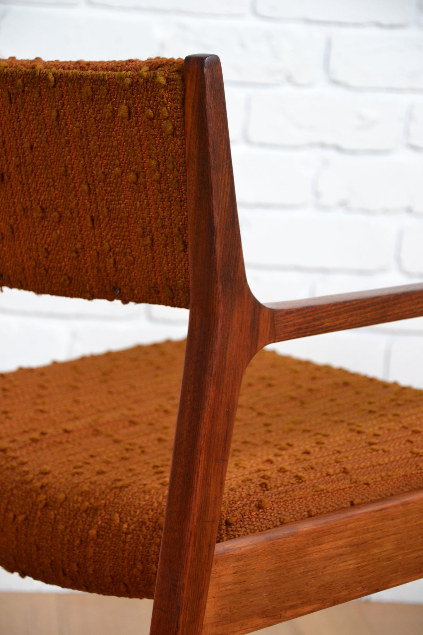 Max Hutchinson mid century armchair / orange boucle fabric- advert only