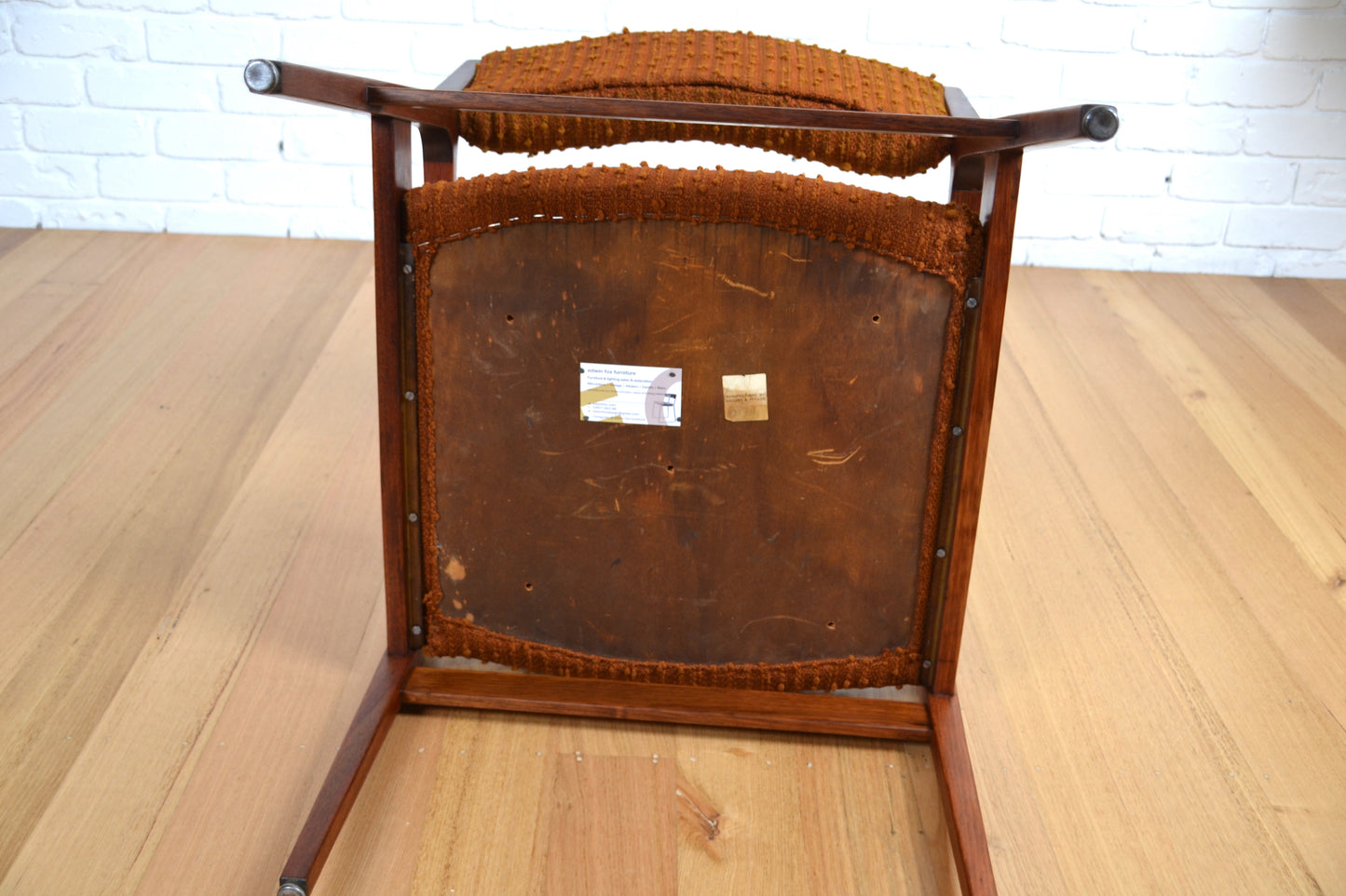 Max Hutchinson mid century armchair / orange boucle fabric- advert only