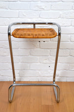 Load image into Gallery viewer, Pair vintage Italy Mariani bar stools - chrome &amp; wicker Bauhaus design
