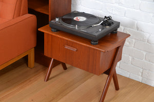Mid century Teak Danish bedside table / record cabinet storage