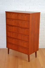 Load image into Gallery viewer, Restored Teak Danish Mid century 6 drawer tall boy / chest / sideboard
