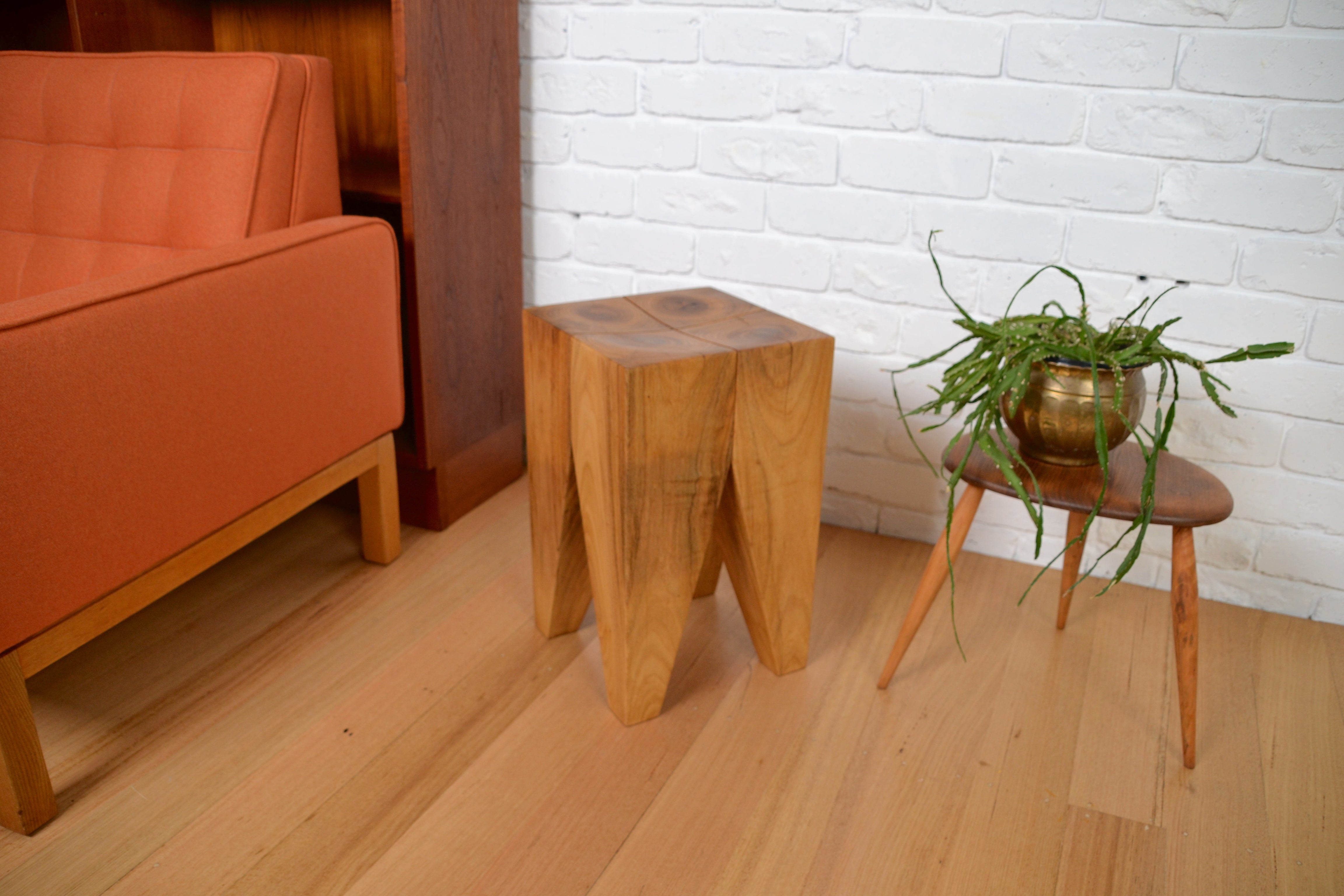 Solid timber tree trunk stool / side table