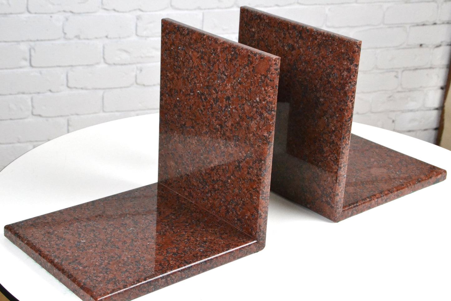 Impressive red Granite Marble bookends record stands